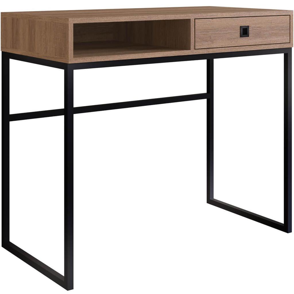Escrivaninha Com Gaveta Mesa De Computador Mel 91cm e Nicho Placa e Ponto Estilo Industrial