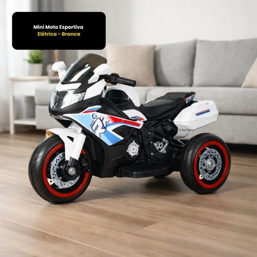 Mini Moto Eletrica Infantil Esportiva Bmw RR Design Moderno Alta Performance Branco