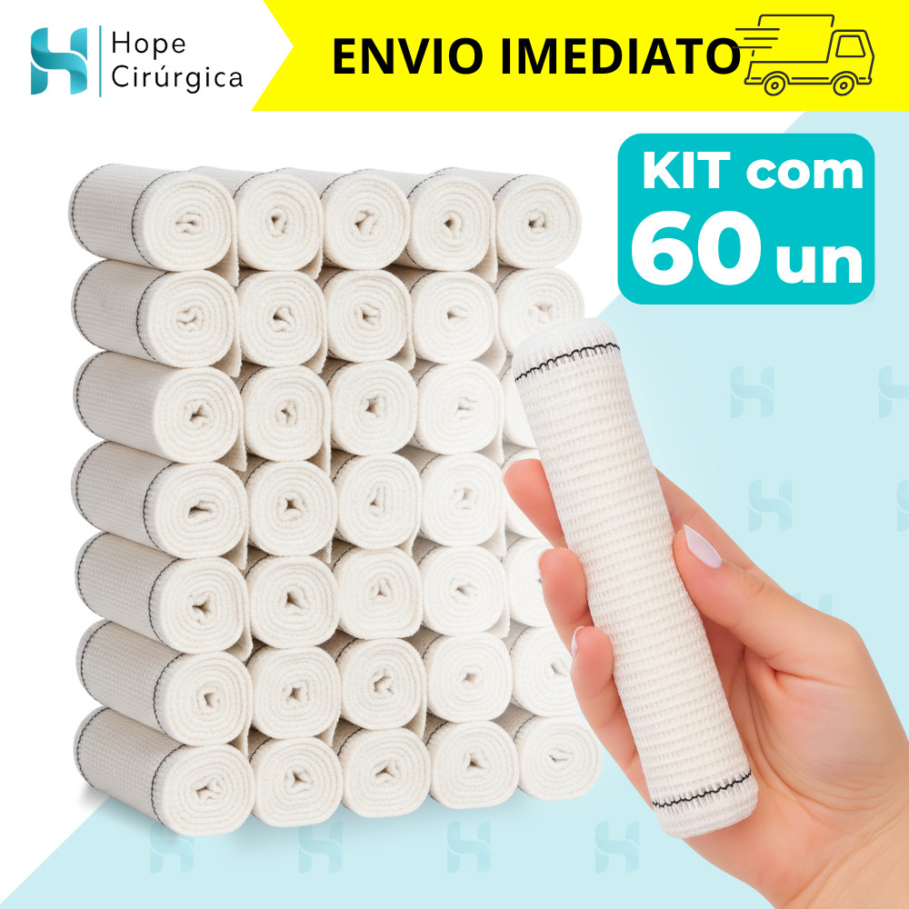Kit 60 Faixas Curativo Ataduras Crepom Algodão 13 Fios Macia Qualidade Premium Anvisa em Oferta na Shopee