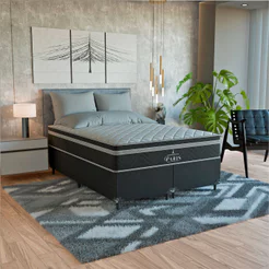 Cama Box Casal Bipartido Preto + Colchão Paris Molas Preto