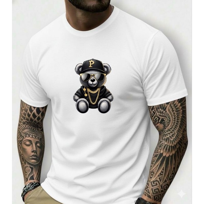 Camiseta Masculina Estampa Urso Algodão Premium Streetwear Lançamento P ao GG