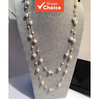 Colar longo elegante de pérolas artificiais em camadas duplas. em Oferta na Shopee