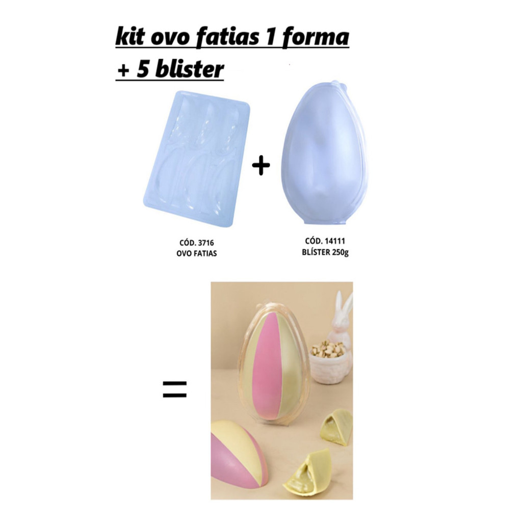 kit forma ovos de páscoa fatias +5 embalagem blister 250g bwb em Oferta na Shopee