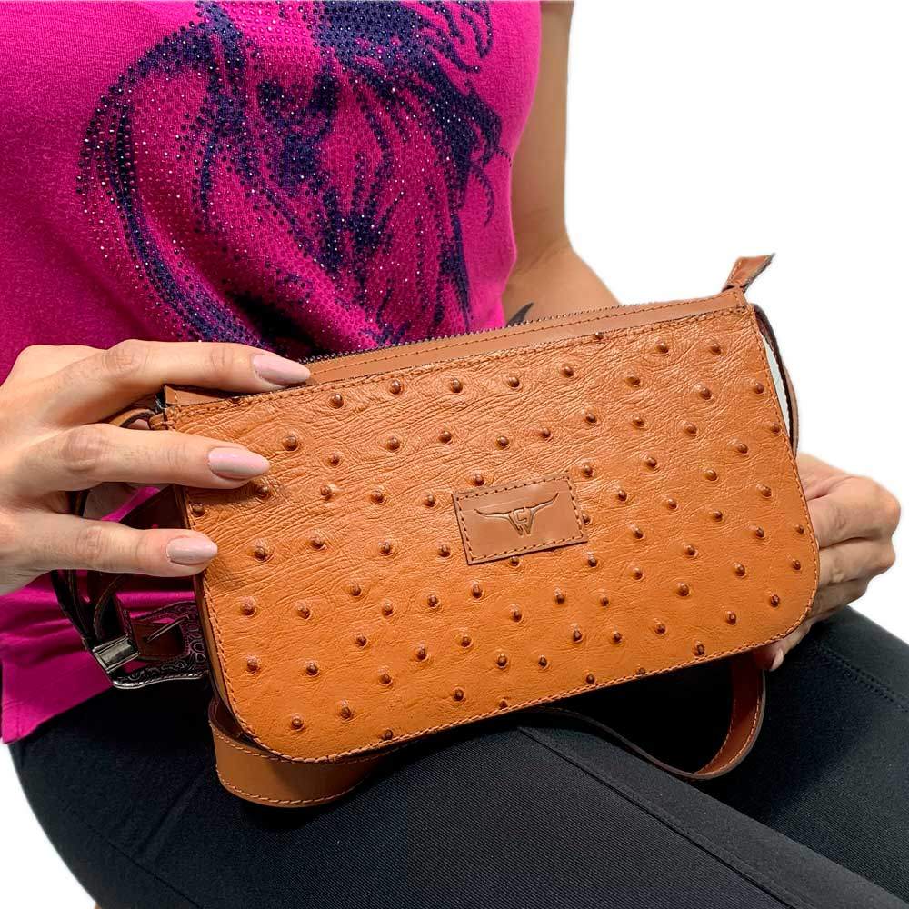 Bolsa Feminina De Couro Legitimo Pequena Estampa Avestruz
