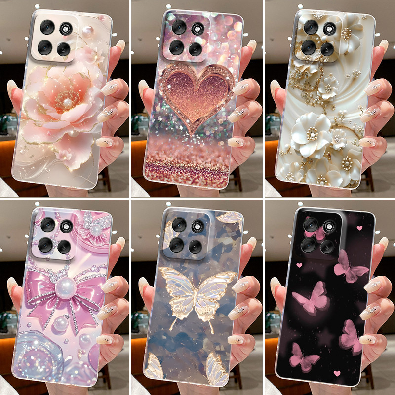 Capa De Telefone Para Motorola Moto G56/G66J G66Y 5G Borboleta Arco Protetora Transparente Macio Silicone TPU