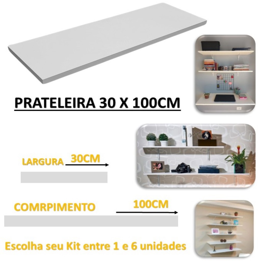 Prateleira Lisa de Parede em MDF 30x100cm – Branco em Oferta na Shopee