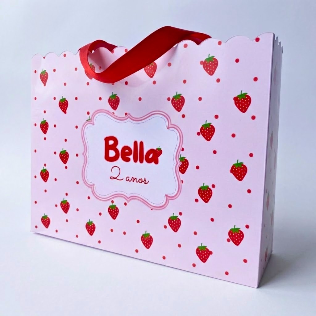 Sacolinha Personalizada Moranguinho Baby TAM M | Personalizado Nome e Idade | Lembrancinha Festa Infantil Menina