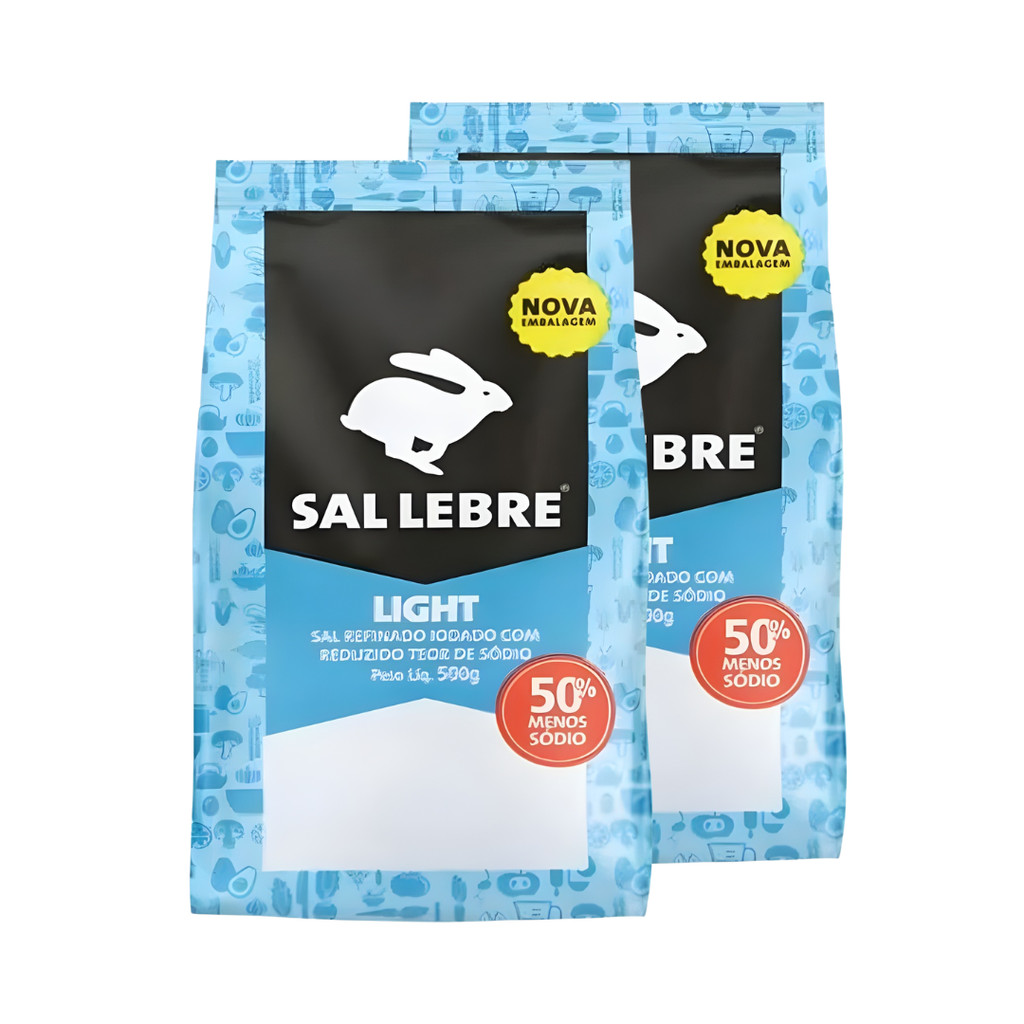 Sal Refinado Light Menos Sódio Lebre Iodado 500g - 2 Unidades