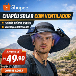 Chapéu de Sol com Ventilador Solar Ajustável Aba Larga Proteção UV Praia Piscina em Oferta na Shopee
