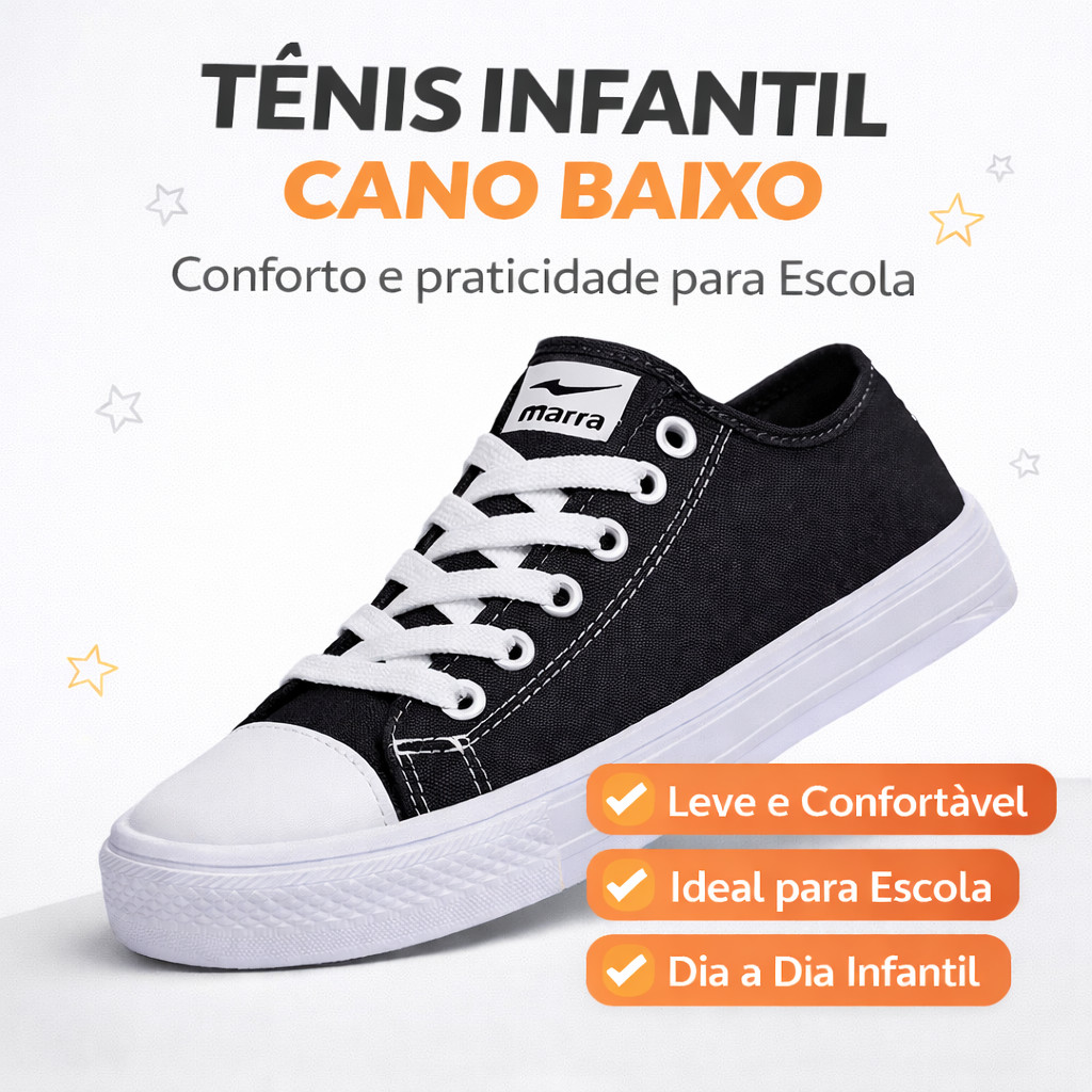 Tênis Infantil Cano Baixo Marra Confortável para Escola e Dia a Dia do 24 ao 33 Envio em 24hs Úteis em Oferta na Shopee