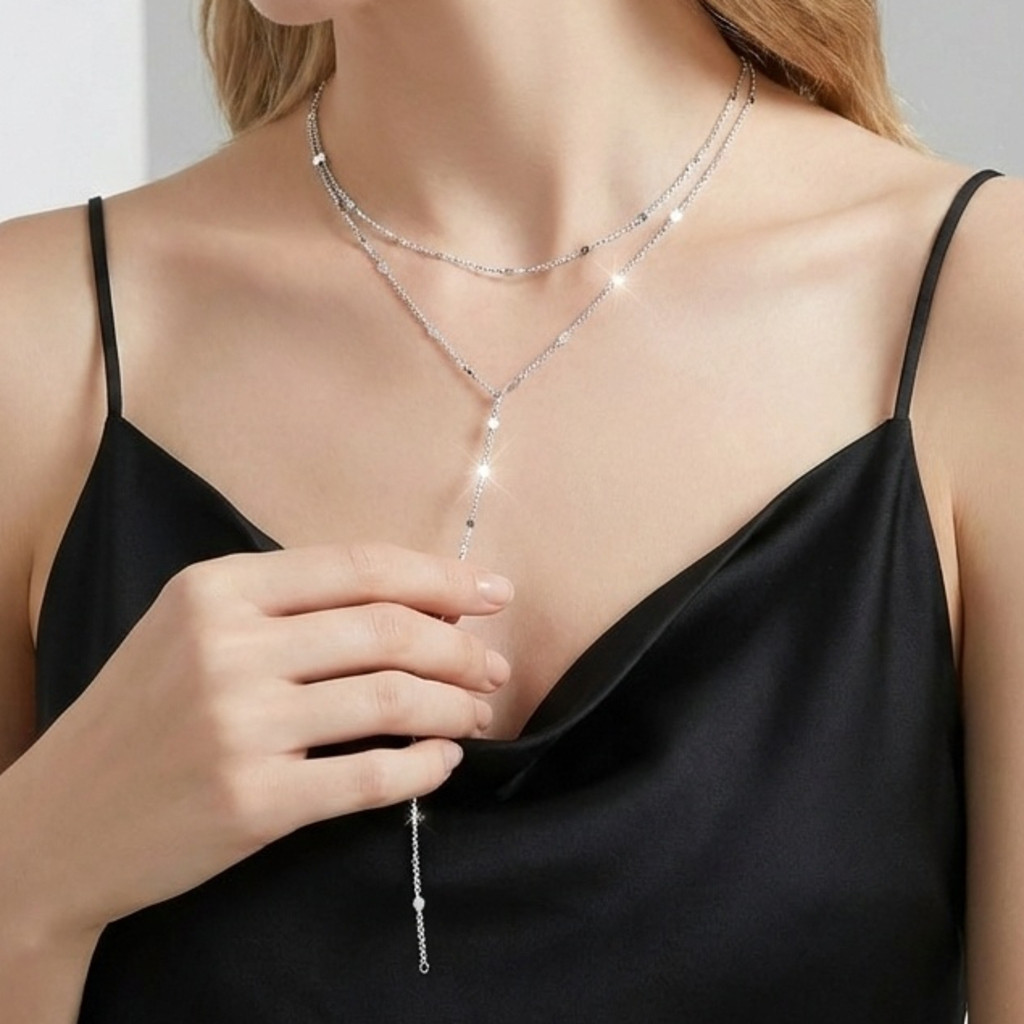 Colar Y Em Camadas Corrente De Coração Tendência Banhado a Ouro 18k ou Prata 925
