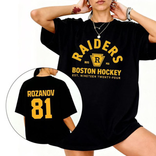 Camiseta Preta Oversized Unissex, Design com "RAIDERS BOSTON HOCKEY" e "ROZANOV 81", Moda Esportiva em Oferta na Shopee