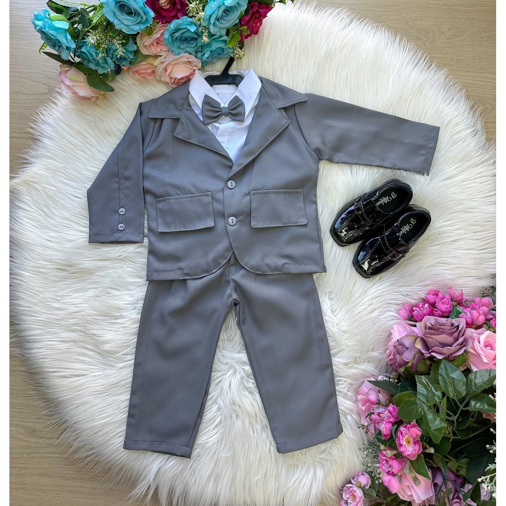Conjunto Social Terno Blaizer Cinza conjunto social meninos pajem fardamento casamento calça camisa gravata