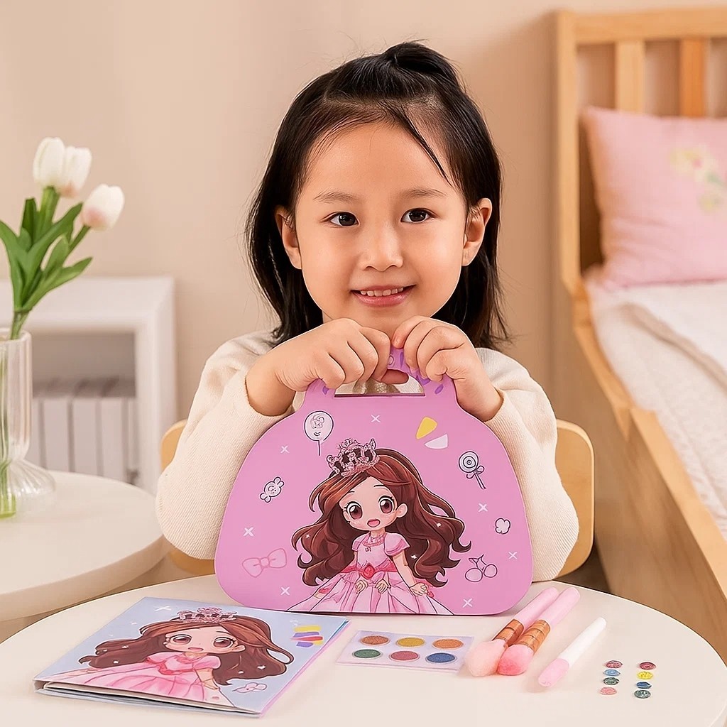 Kit Maleta Completa Maquiagem Make Infantil Princesa Pinceis Rosa Criança Menina Brincar Presente