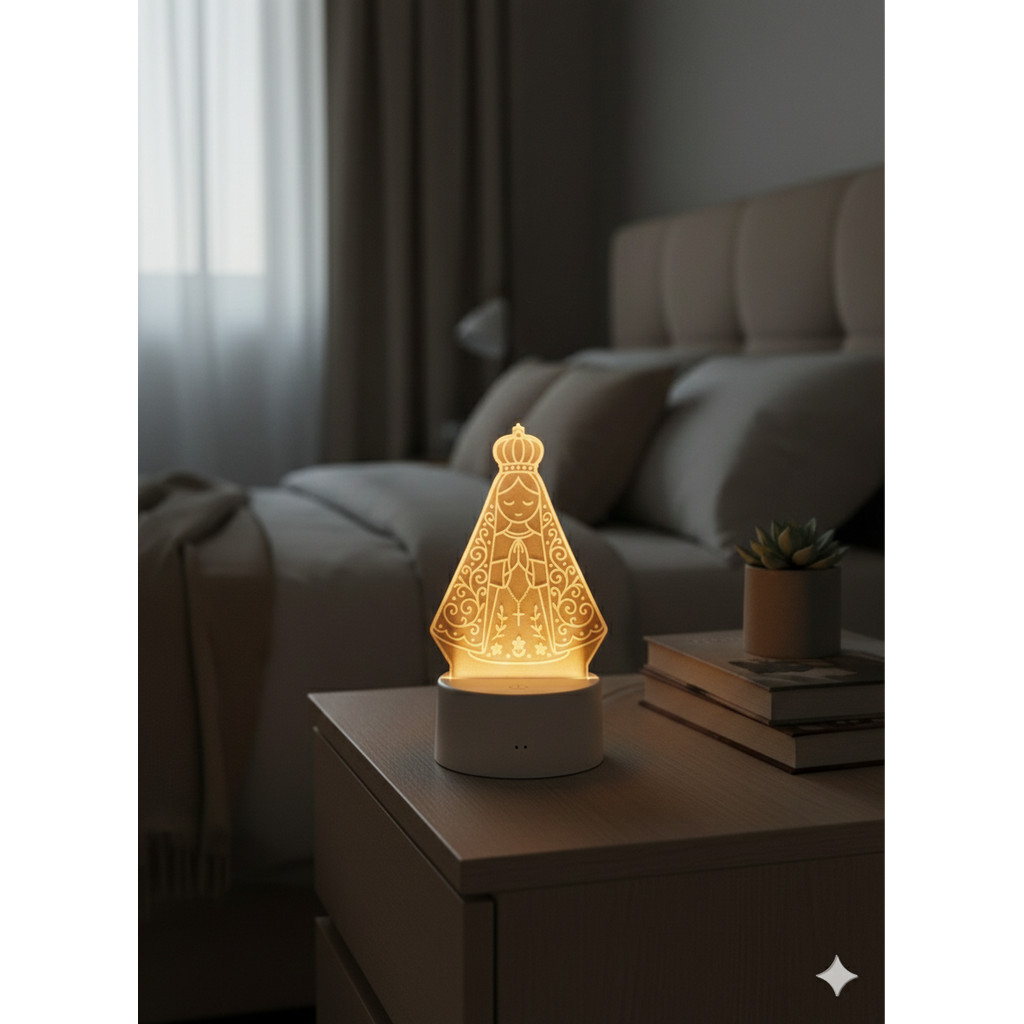 Luminária Nossa Senhora Aparecida Abajur LED 3D Católica Decorativa Presente Religioso