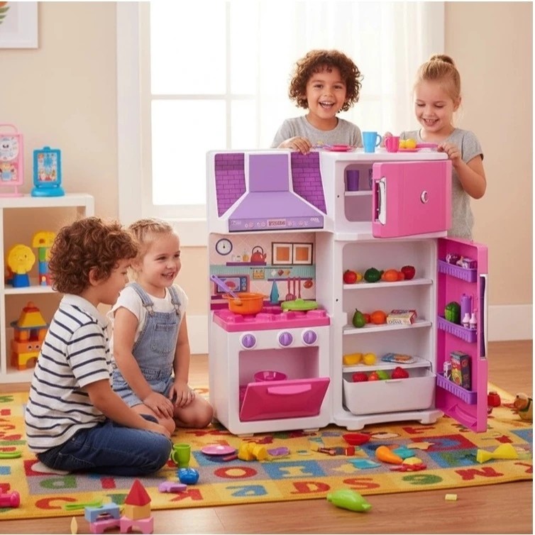 Cozinha Brinquedo Rosa Fogão Geladeira Panelinhas Comidinha Faz Conta Infantil Presente Menina