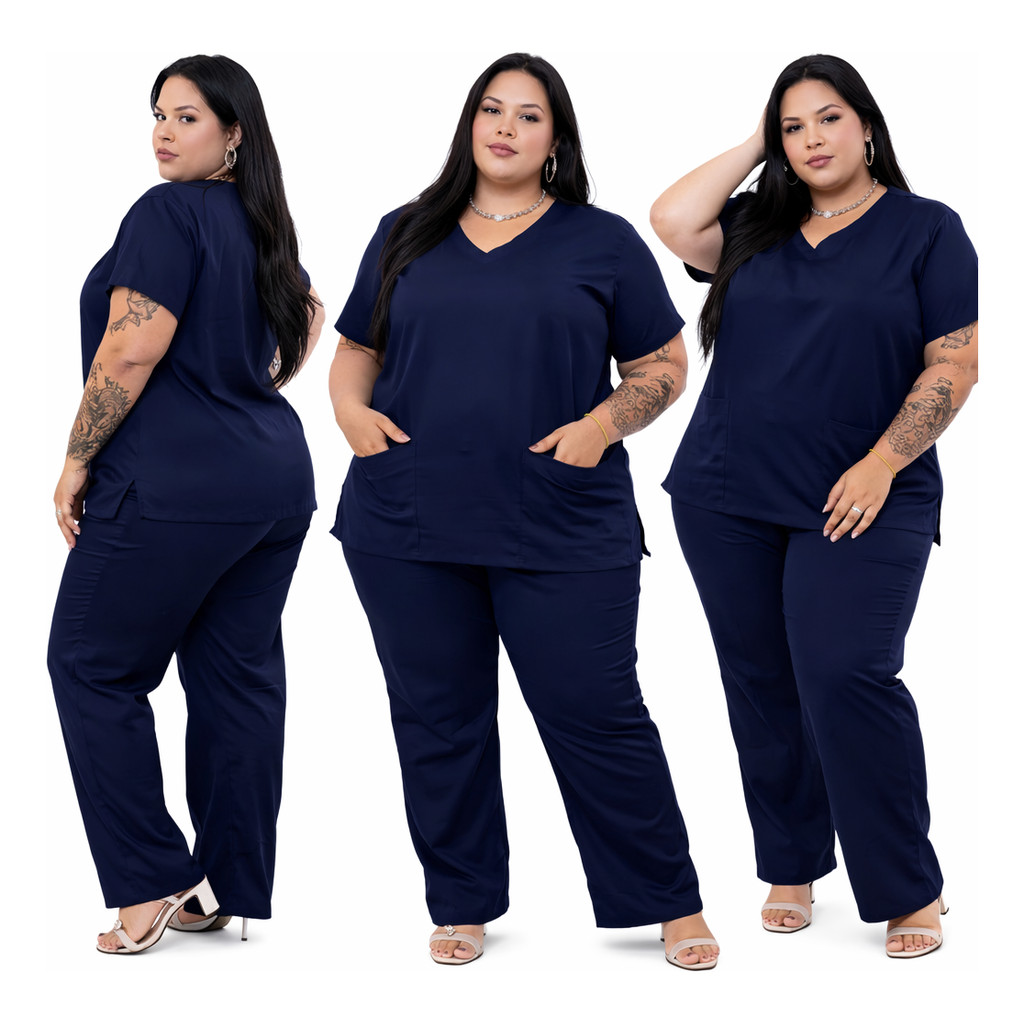 Pijama Cirúrgico Feminino Plus Size Scrub Luxo G1 ao G5 Tecido Gabardine Premium Não Amassa