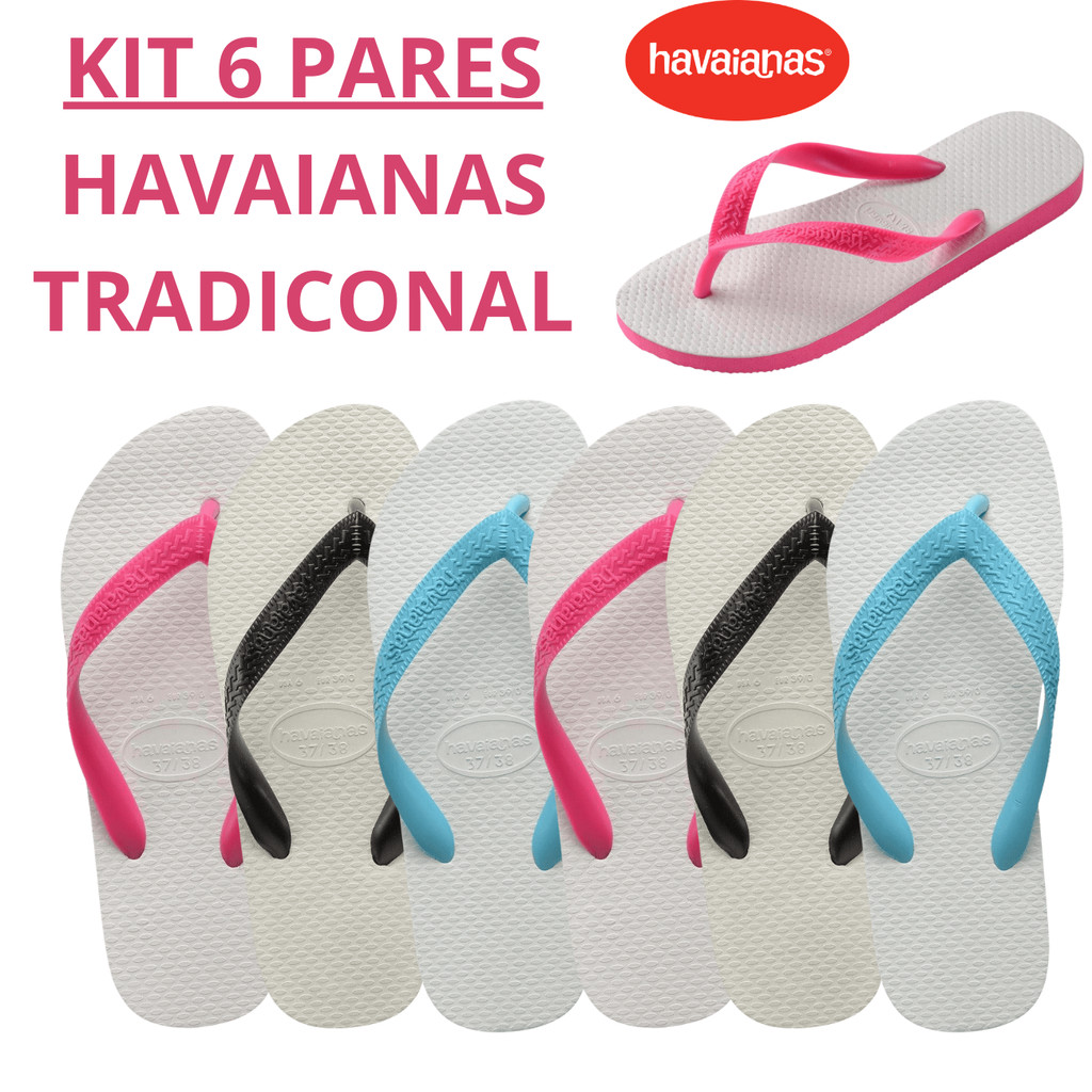 6 Pares Havaianas Tradicional Cores Variadas Sandália Chinela unisess Chinelo Original Elegancia Conforto Casual