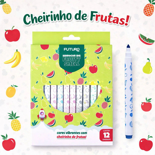 Canetinha Hidrocor Jumbo 12 Cores com Cheirinho de Frutas Fruit Smell – Lavável Infantil Escolar