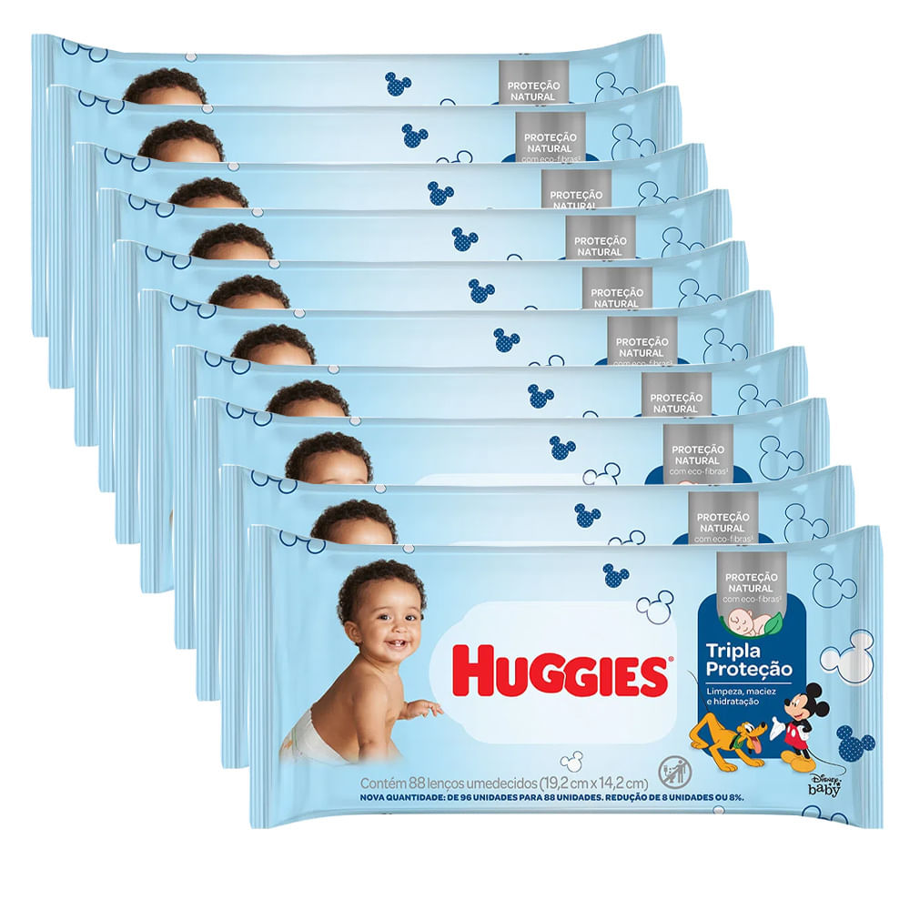 Kit 10 Pacotes Lenço Umedecido Huggies Tripla Proteção - 88 Unidades em Oferta na Shopee