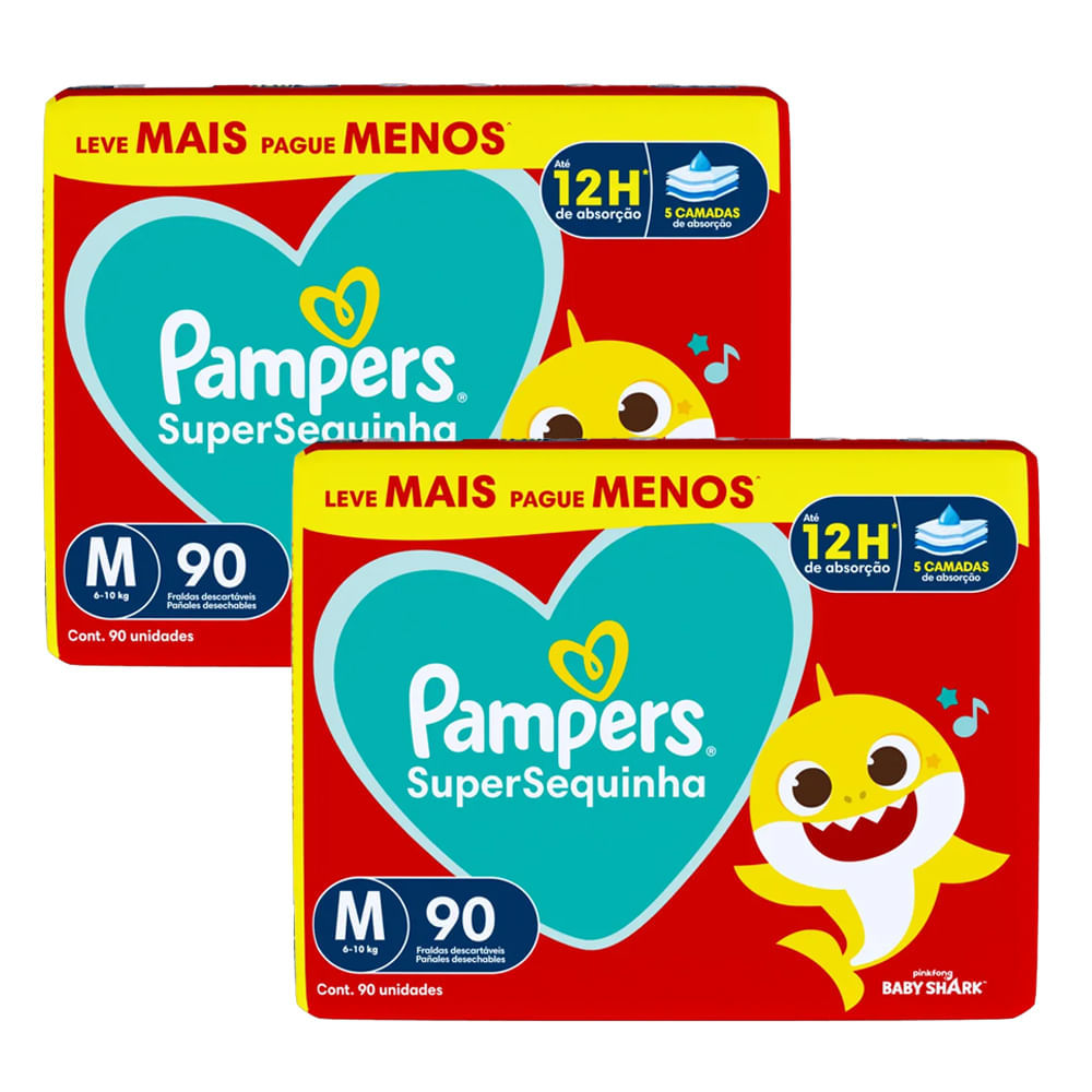 Kit 2 Fraldas Descartáveis Pampers Supersequinha Jumbo M - 180 Tiras em Oferta na Shopee