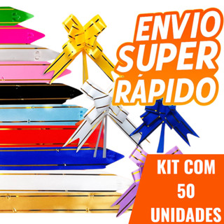 Kit 50 Laços Mágicos Fácil Para Presente Com Filete Dourado P/M/G Cores Sortida... em Oferta na Shopee