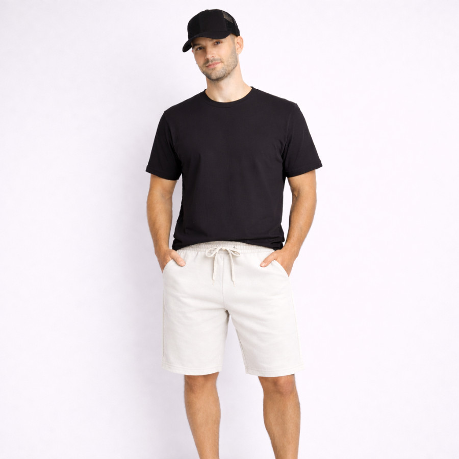 Kit Boné Bermuda Moletom Camiseta Básica Casual Confortável Short Bolso Camisa Algodão
