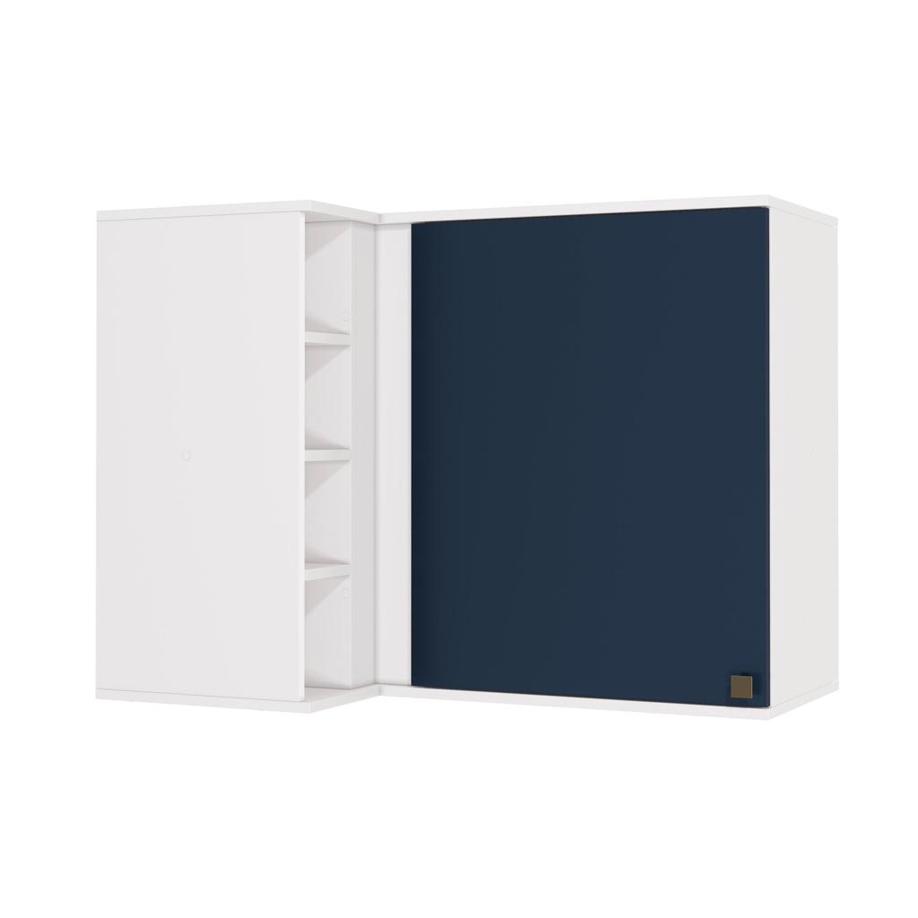 Armário Aéreo de Canto Reto Celeste Kappesberg 100% MDF 1 Porta 4 Nichos Branco/Azul 98cm