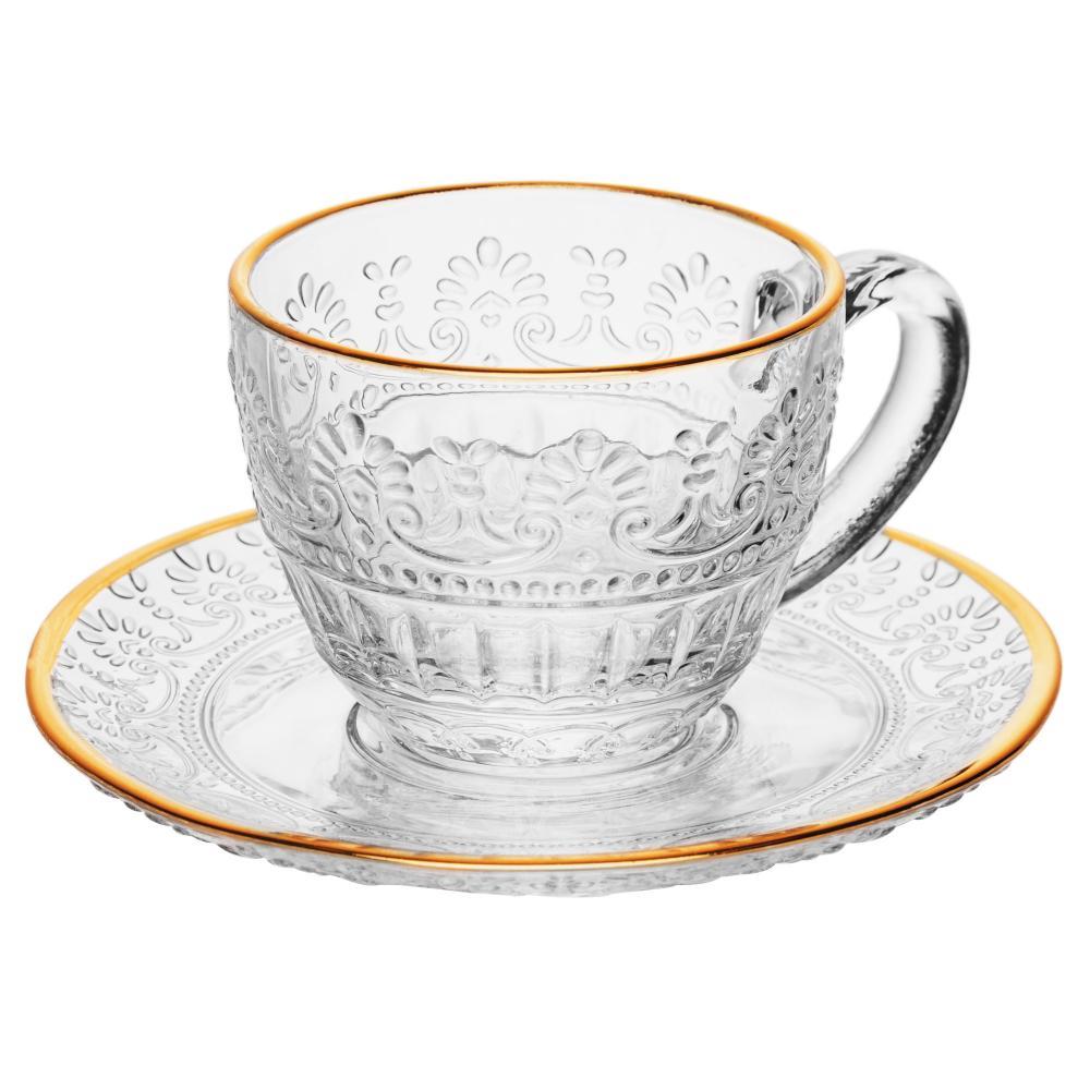 Conjunto 4 Xícaras de Café com Pires 90ml Cristal Mauve Fio de Ouro Wolff para Expresso Mesa Posta Café da Manhã Elegant — imagem 2 de 2