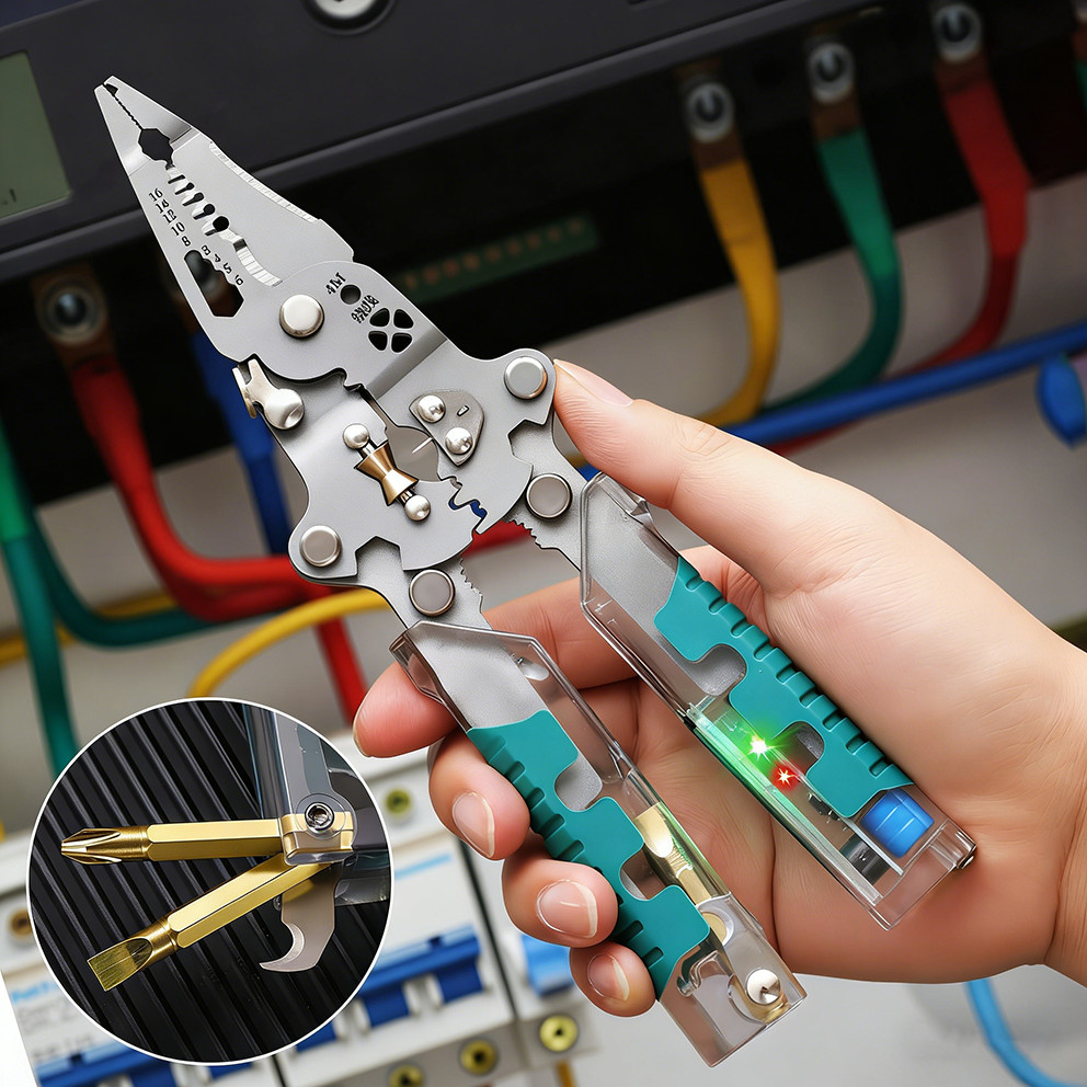 Descascador De Fio Dobráveis Com Detector De Tensão , Alicate Multifuncional Para Descascar Fios Cortar E Puxa