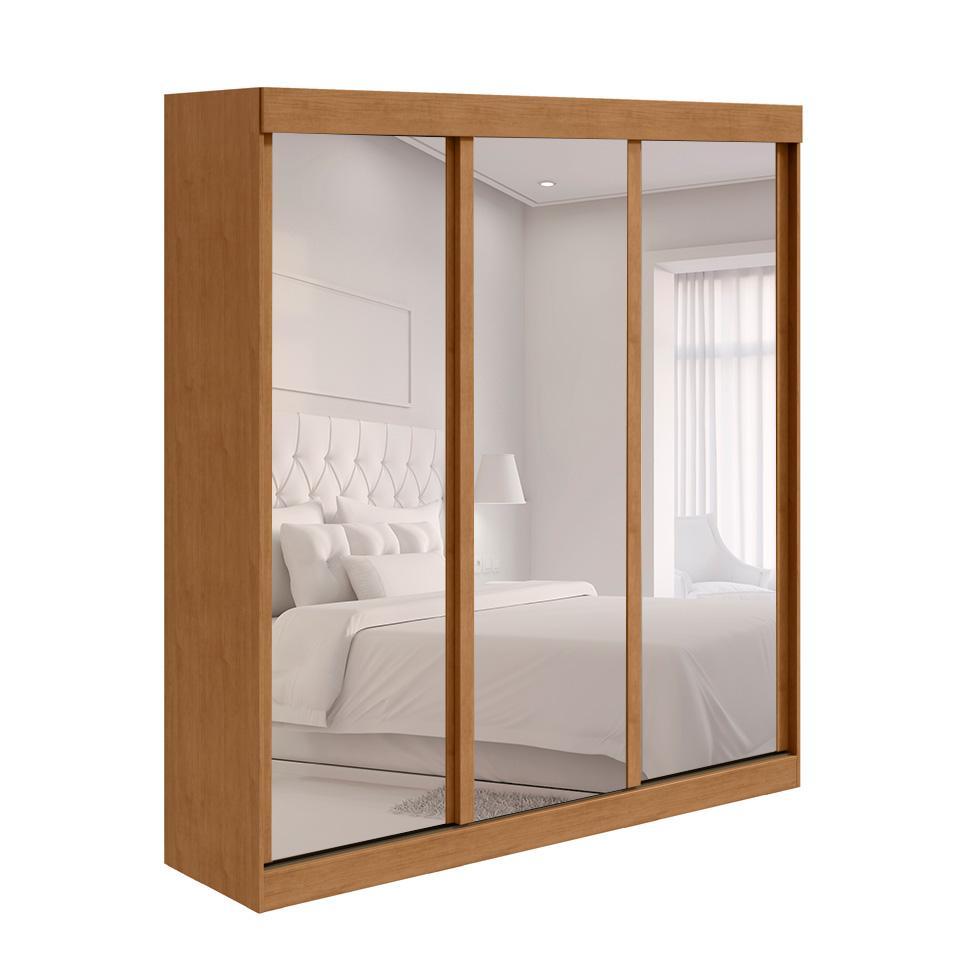Guarda-Roupa Casal com 3 Espelhos Saion sem Pés 3 Portas 3 Gavetas Off White e Amêndoa em Oferta na Shopee