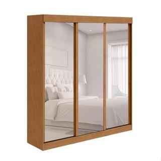Guarda-Roupa Casal com 3 Espelhos Saion sem Pés 3 Portas 3 Gavetas Off White e Amêndoa em Oferta na Shopee