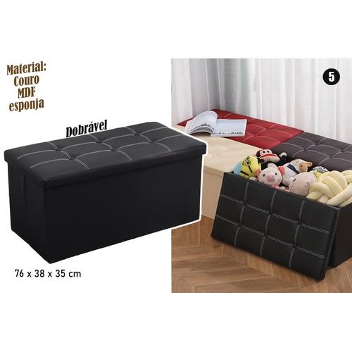 Pufe Estofado Baú Preto Puff Sofa Banco Armazenamento Sala Decoracao