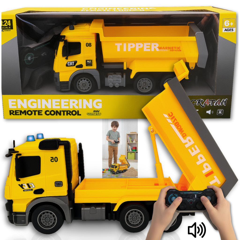 Caminhão Caçamba de Controle Remoto Levanta a Caçamba emite luzes e sons RC Infantil Brinquedo 2.4G