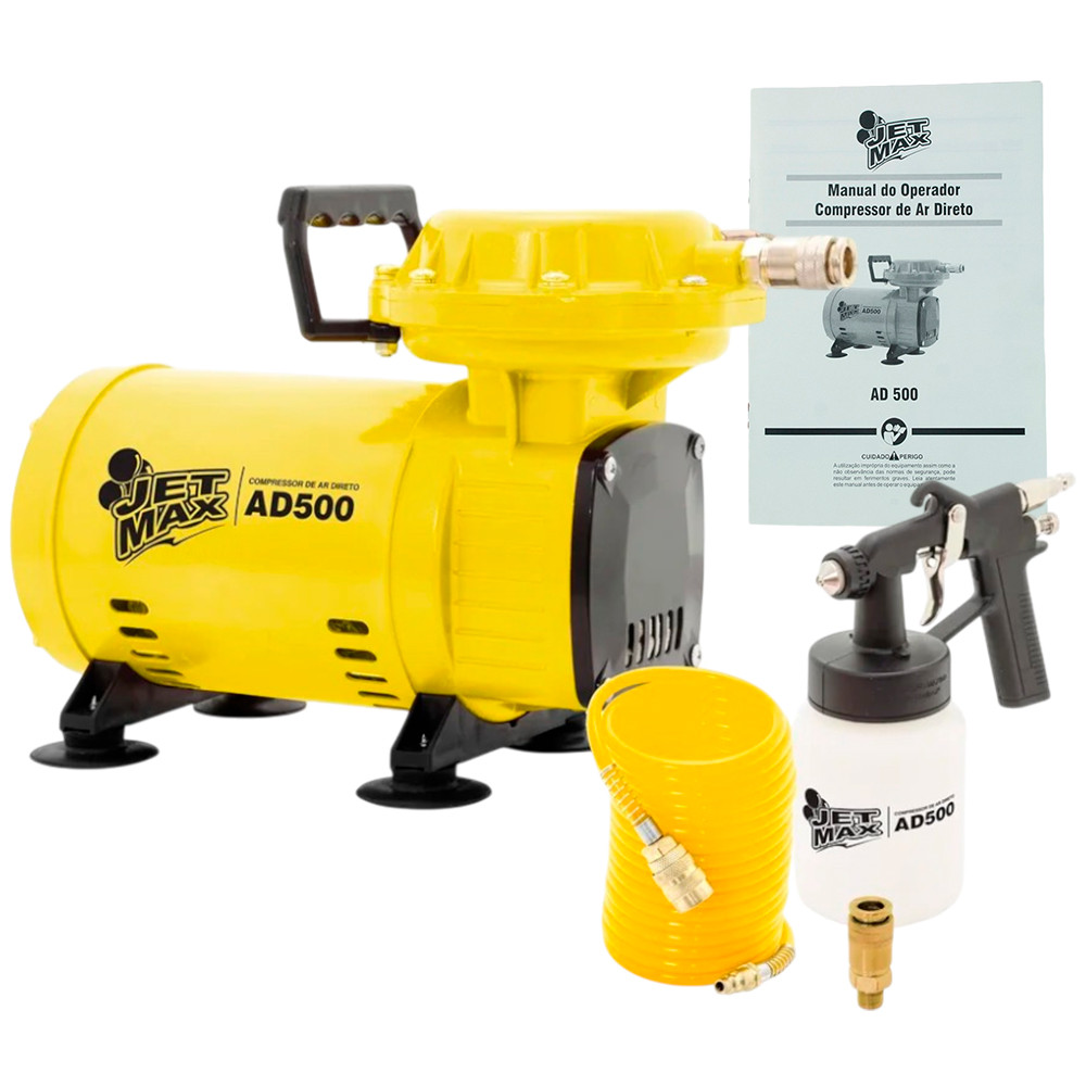 Kit Compressor de Ar Direto Profissional Bivolt JetMax 50psi 360W 1750RPM 60hz Pistola e Mangueira em Oferta na Shopee