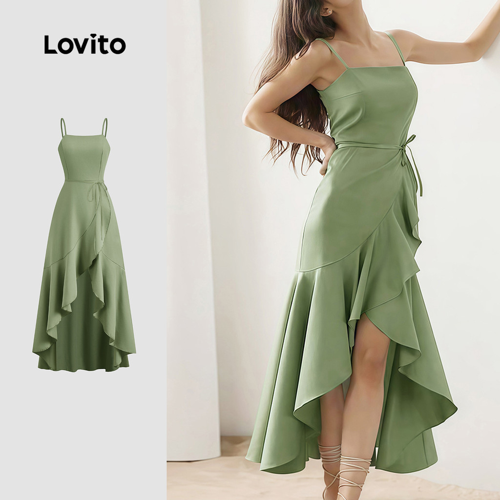 Lovito Vestido elegante com babados e bainha lisa com zíper para mulheres L128ED767 em Oferta na Shopee