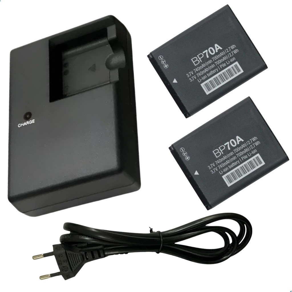 Kit 2 Baterias BP-70A 740mAh e Carregador SBC-70A para Samsung Séries ST DV PL WB SL TL