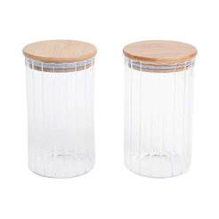 Kit 2 Potes Vidro Canelado com Tampa de Bambu 800ml - Oikos