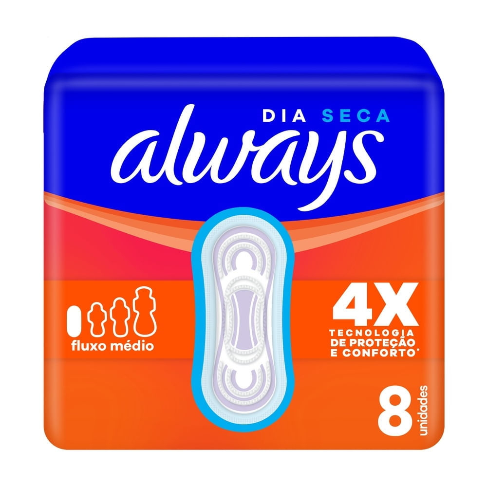 Absorvente Always Dia Seca Tamanho P com Abas 8 Unidades em Oferta na Shopee