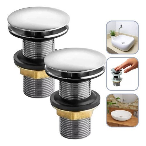 Kit 2 Válvulas Click Inox Luxo Para Cubas, Pias e Lavatórios