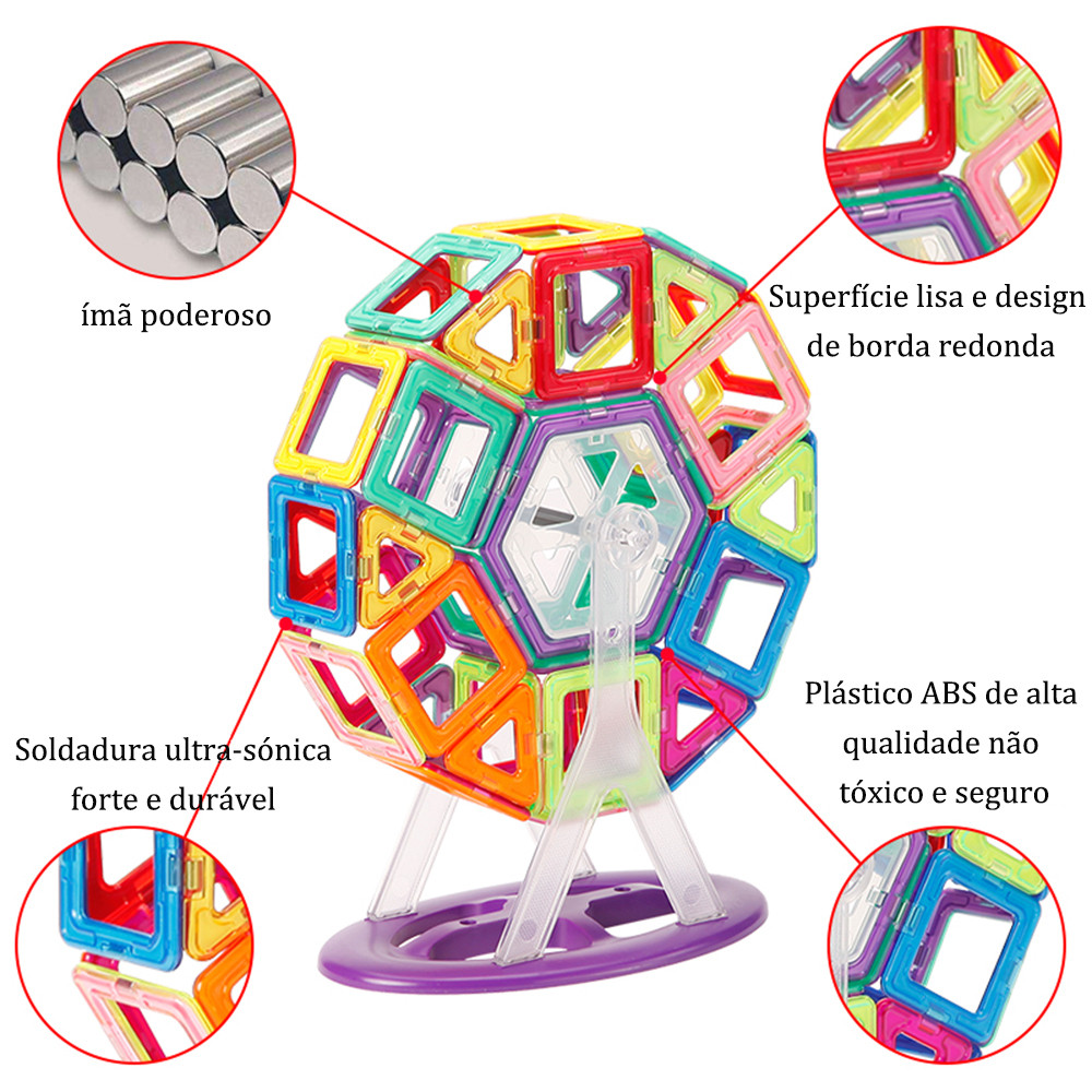 Brastoy Blocos De Montar Magnéticos Brinquedo Educativo Infantil 120 Peças — imagem 2 de 2