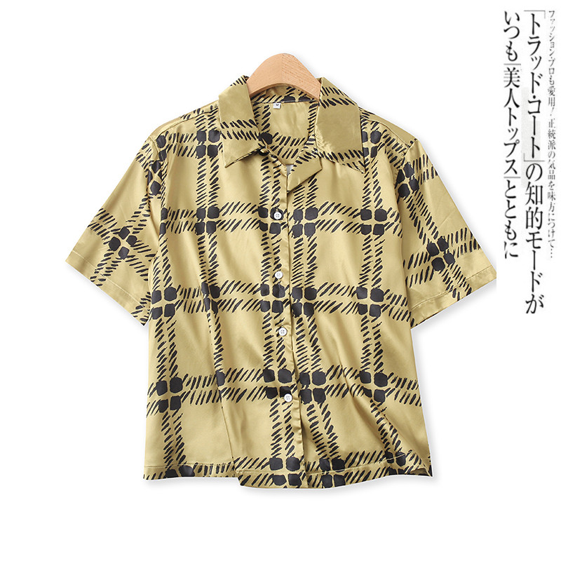 Camisa de cetim impressa verão novo estilo comércio exterior moda feminina redução de idade Vertical Breasted solto cami