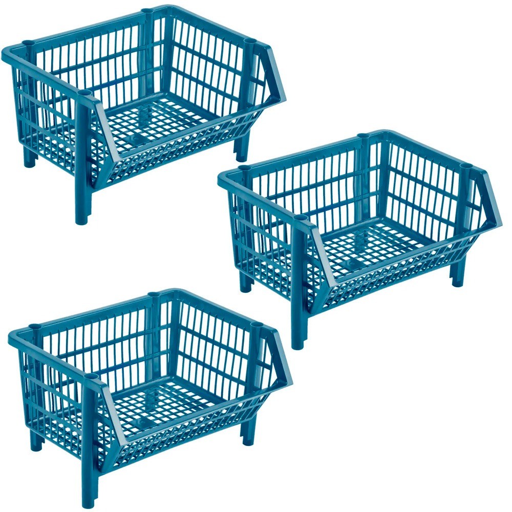 Cesto expositor plástico empilhável 24 x 44 x 34 cm COPAZ 3 Peças