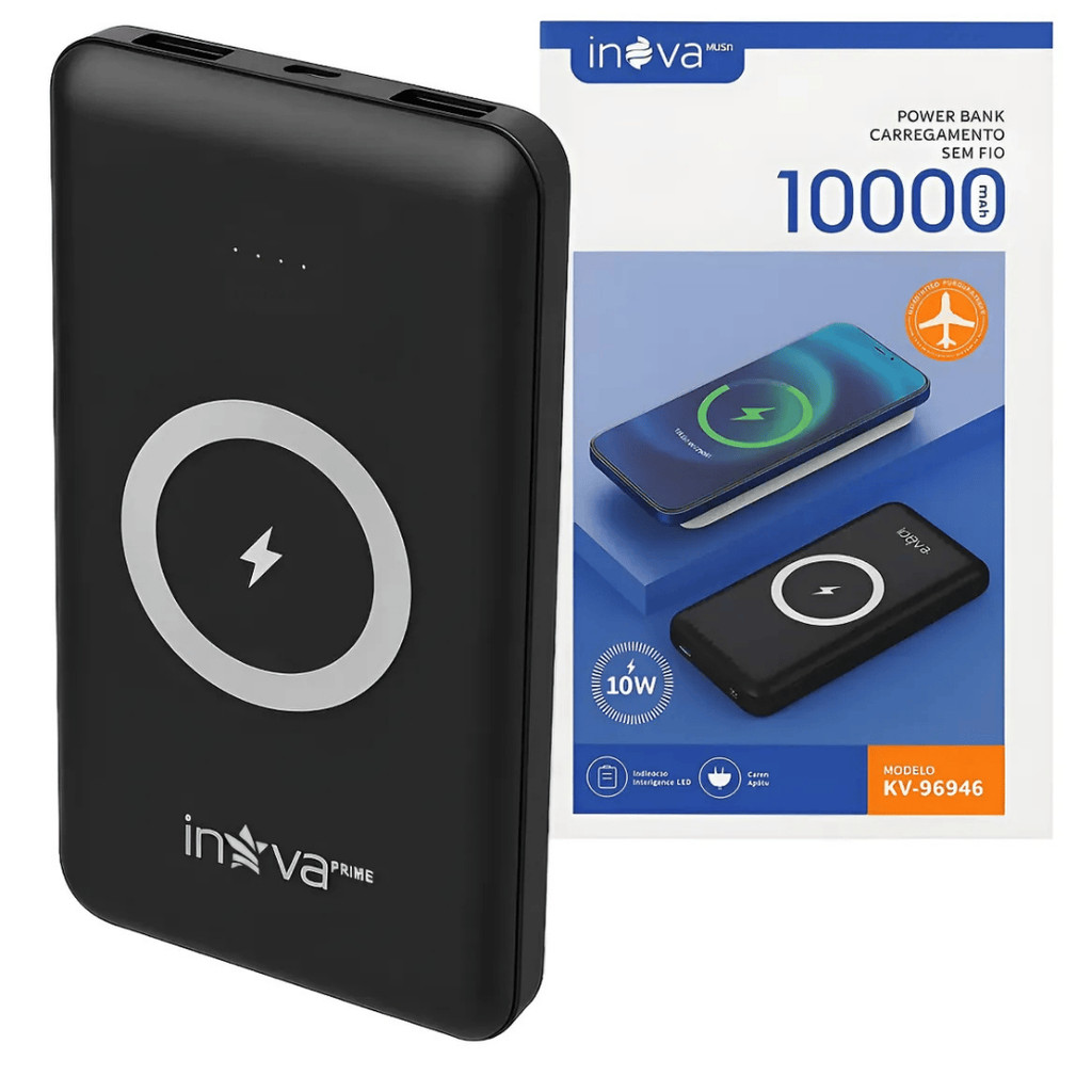 Carregador portátil powerbank indução 10000mah wireless charger sem fio original inova