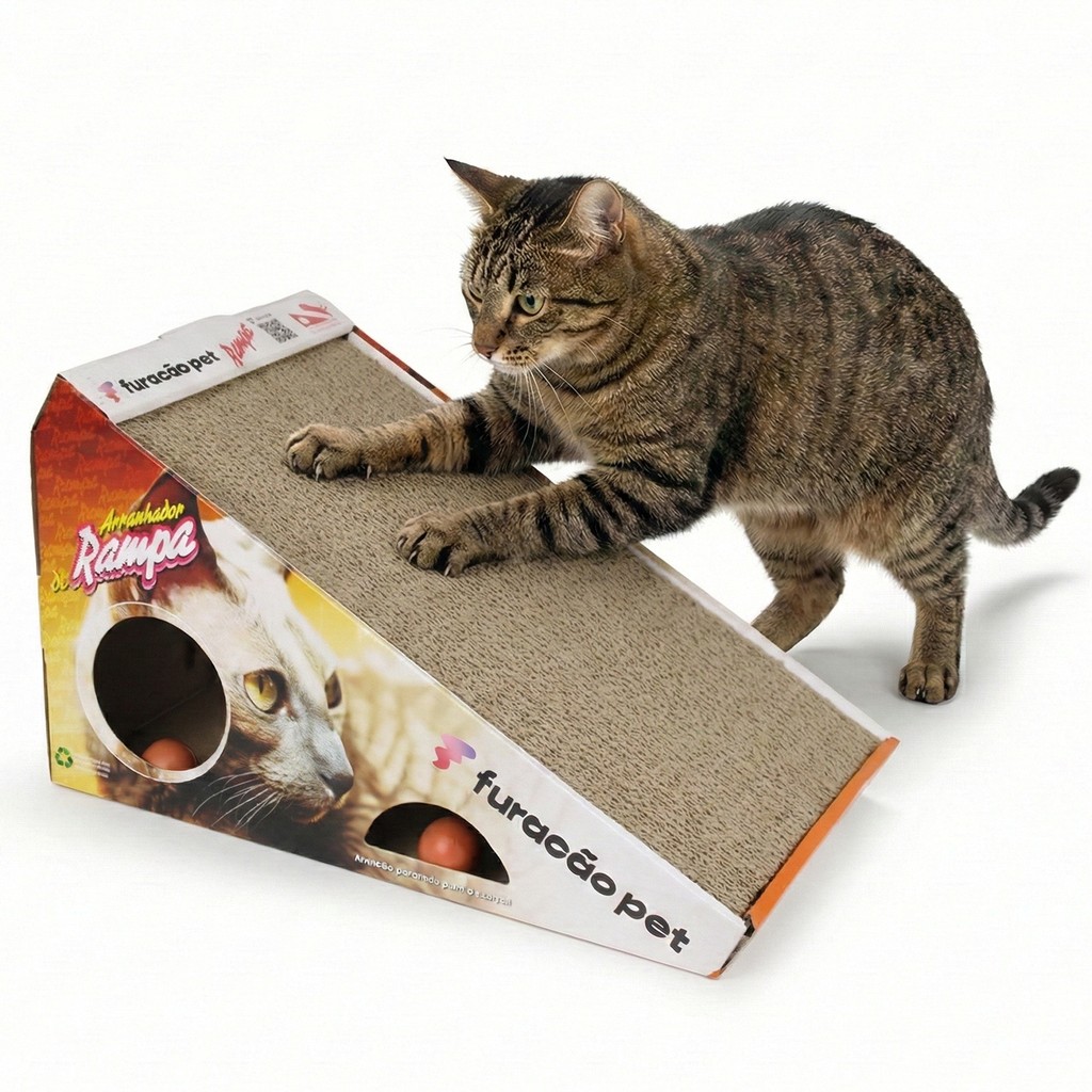 Arranhador Para Gatos Rampa 2 Bolinhas Brinquedo Interativo Antiestresse Papelão - Furacão Pet