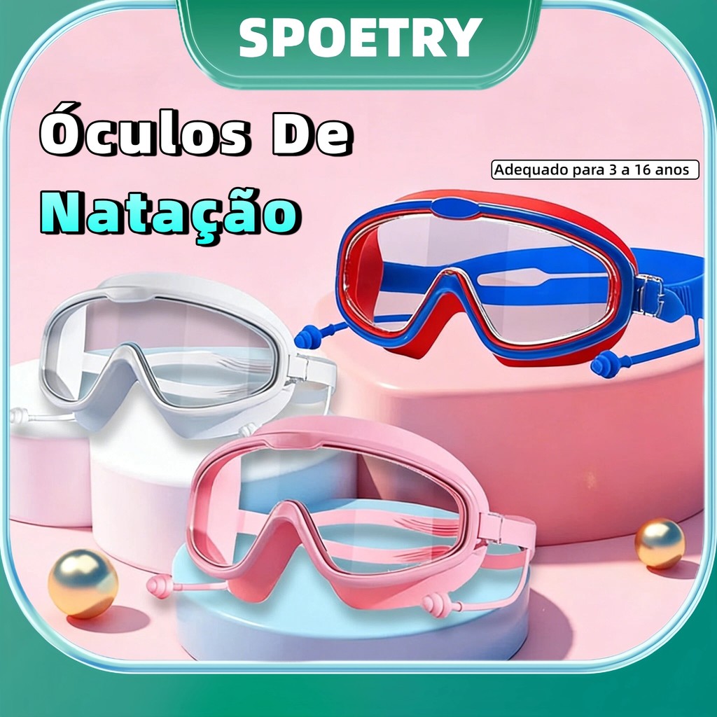 Óculos De Natação Infantis Com Protetor De À Prova D'água , Antiembaçante E HD Para Meninos Meninas