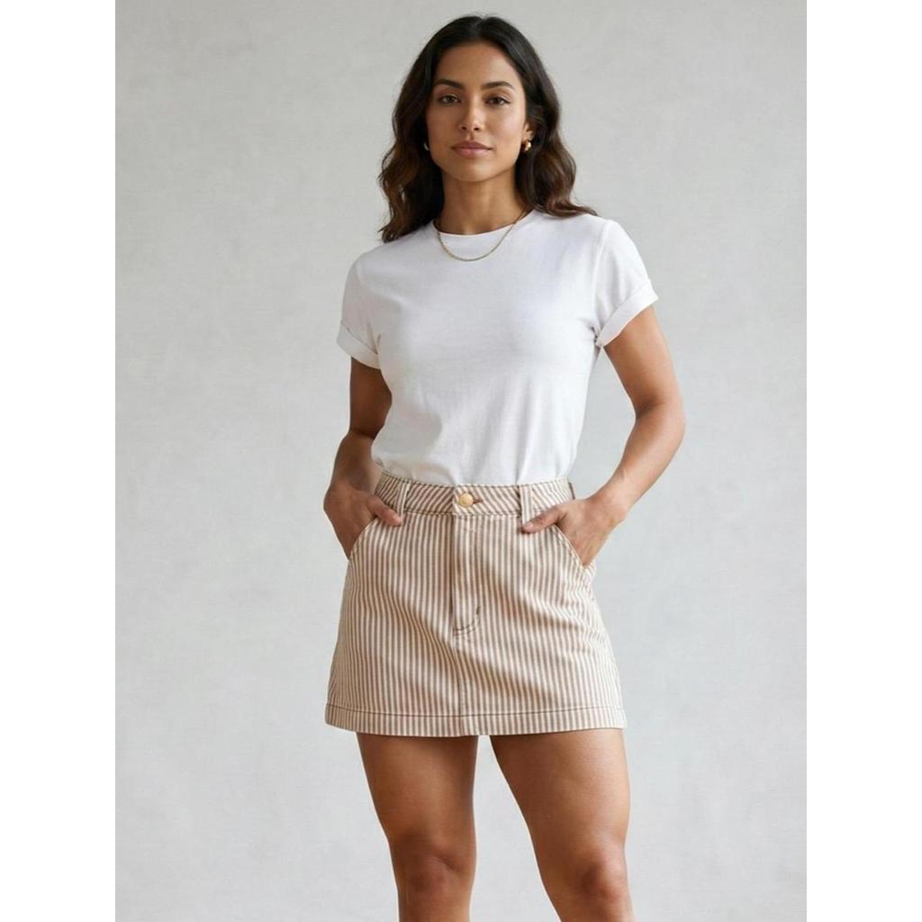 Saia Curta Listrada Feminina Cintura Alta Modela a Silhueta Look Casual Chic Tendência 2026