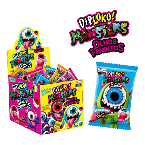 Bala De Gelatina Recheada Diploko Monsters Olhos Famintos 24x12g