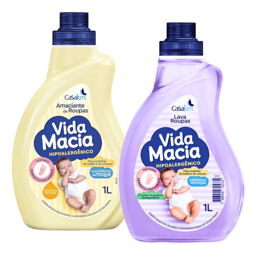 Casa Km Vida Macia para roupinhas de Bebê Lava Roupas 1L ou 1 Amaciante Glicerina Camomila 1L