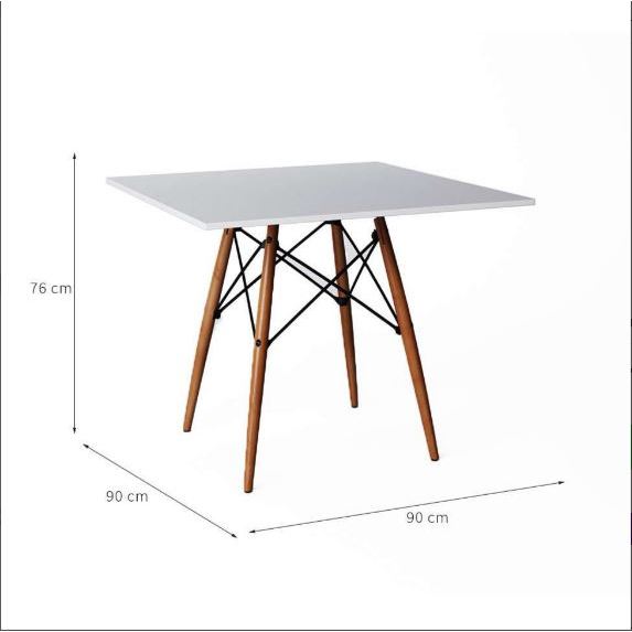 Mesa de Jantar Quadrada Eiffel 90cm MDF Charles Eames - Base em Madeira e Aço Carbono, Branco